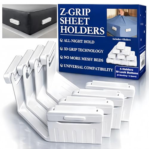 R RUCKERCO The Original Patented Fitted Sheet Holders - 4 Bed Sheet Grippers 10 Sheet Locks (8 + 2 Spares) Bed Sheet Holders For Corners, Clips, No Metal Corner Sheet Grippers Easily Say Goodbye To Loose Sheets - Image 1