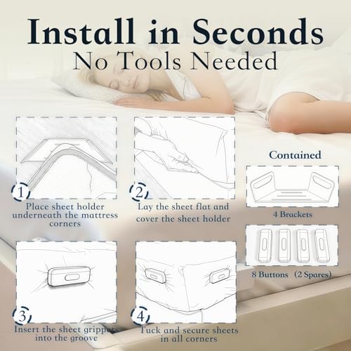 R RUCKERCO The Original Patented Fitted Sheet Holders - 4 Bed Sheet Grippers 10 Sheet Locks (8 + 2 Spares) Bed Sheet Holders For Corners, Clips, No Metal Corner Sheet Grippers Easily Say Goodbye To Loose Sheets - Image 5