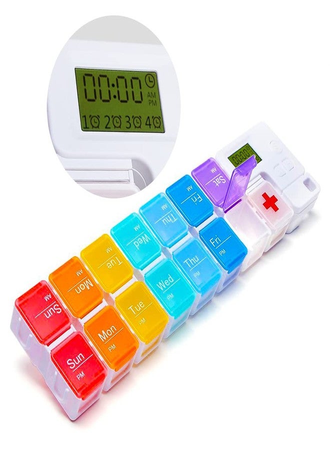 TBSoon 7 Day Medicine Pill Organizer, 4 Reminder Alarms, Loud Sound, 14 Large Compartments, Large Screen, Moisture-Proof, Travel Weekly/Daily Pill Box/Organizer/Case/Container/Dispenser, AM/PM 2 Times a Day - Image 1