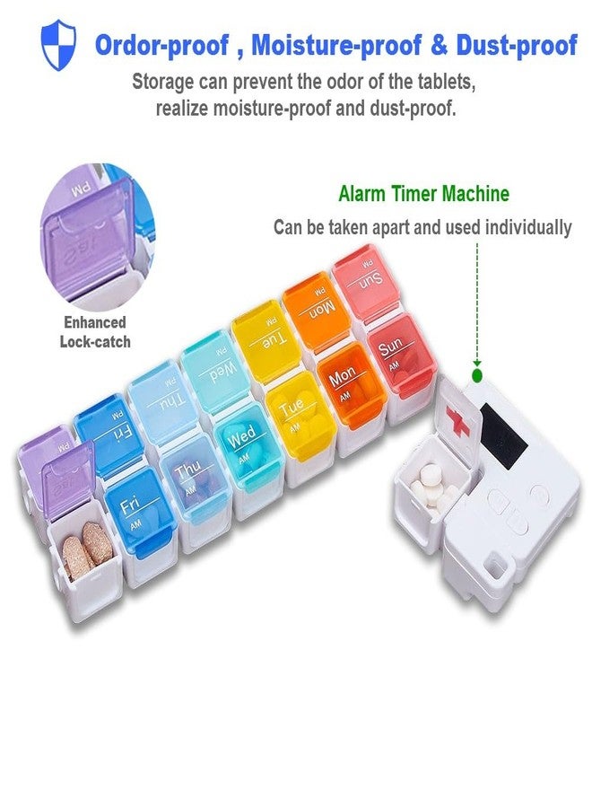 TBSoon 7 Day Medicine Pill Organizer, 4 Reminder Alarms, Loud Sound, 14 Large Compartments, Large Screen, Moisture-Proof, Travel Weekly/Daily Pill Box/Organizer/Case/Container/Dispenser, AM/PM 2 Times a Day - Image 5