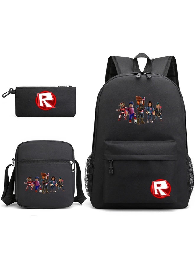 3Pcs Roblox Backpack Set,Large Capacity Book Bag Anime School Bags with Crossbody Bag and Pencil Pouch,Cartoon Backpack Laptop Bag Kawaii Backpacks for Student Boys Girls