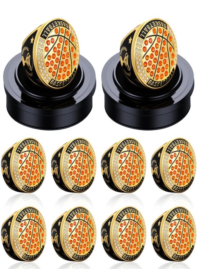 Highergo 10pcs Softball Soccer Baseball MVP Championship Trophy Ring with Display Neck Chain and Stand Basketball Cheerleading Bowling Football Volleyball Track Field for Award(Colorful,Basketball) - Image 1