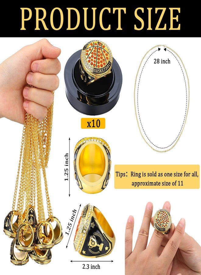 Highergo 10pcs Softball Soccer Baseball MVP Championship Trophy Ring with Display Neck Chain and Stand Basketball Cheerleading Bowling Football Volleyball Track Field for Award(Colorful,Basketball) - Image 2