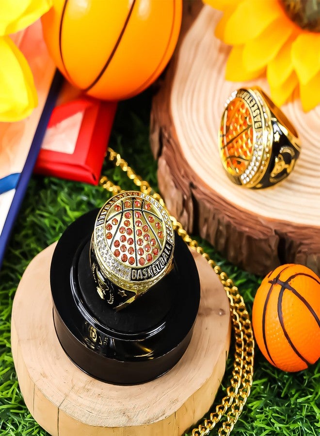 Highergo 10pcs Softball Soccer Baseball MVP Championship Trophy Ring with Display Neck Chain and Stand Basketball Cheerleading Bowling Football Volleyball Track Field for Award(Colorful,Basketball) - Image 4