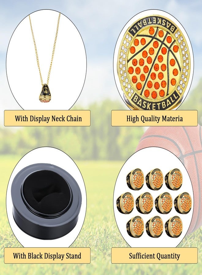Highergo 10pcs Softball Soccer Baseball MVP Championship Trophy Ring with Display Neck Chain and Stand Basketball Cheerleading Bowling Football Volleyball Track Field for Award(Colorful,Basketball) - Image 3