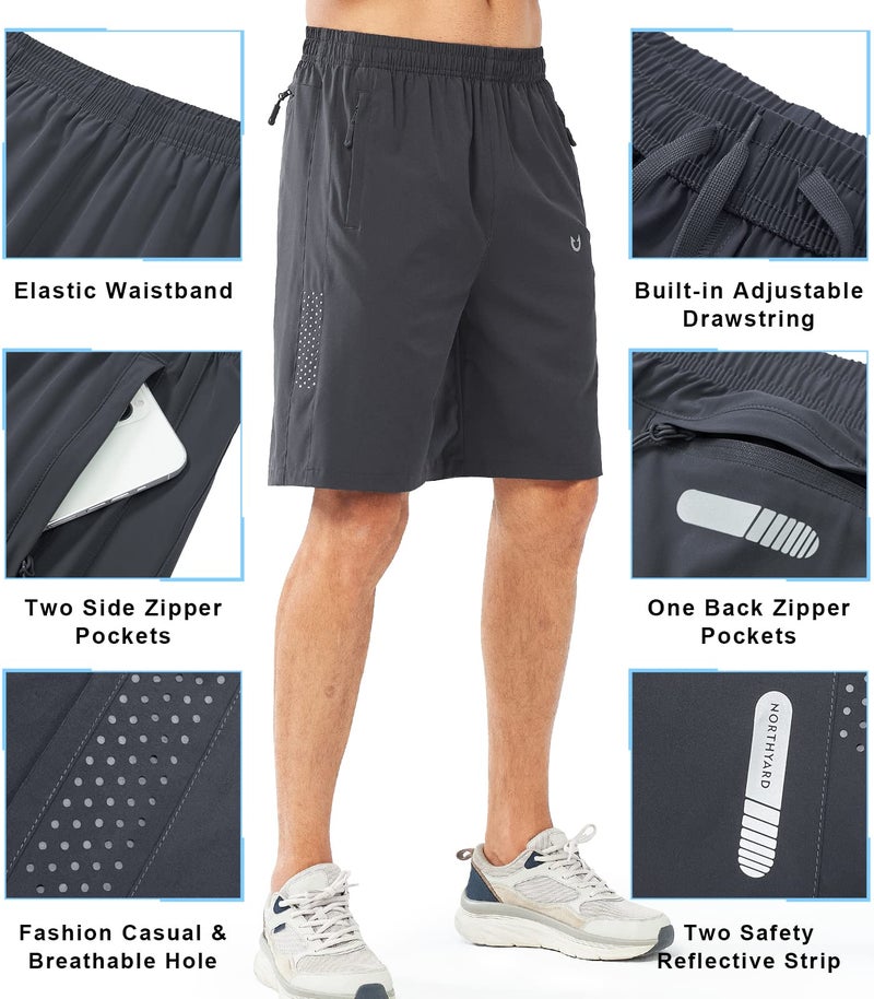 NORTHYARD Men's Athletic Running Shorts Quick Dry Workout Shorts 7"/ 5"/ 9" Lightweight Sports Gym Basketball Tennis Hiking Exercise DARKGREY-9inch M - Image 3