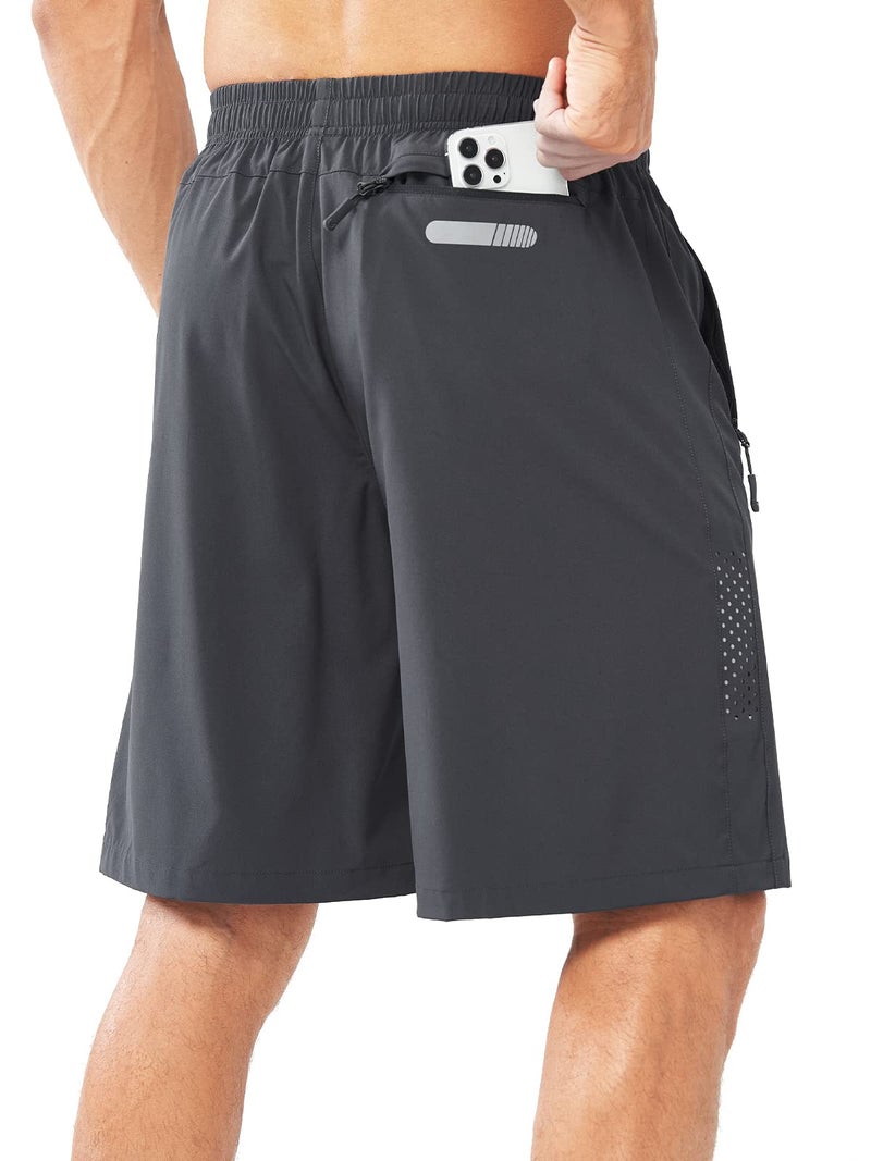 NORTHYARD Men's Athletic Running Shorts Quick Dry Workout Shorts 7"/ 5"/ 9" Lightweight Sports Gym Basketball Tennis Hiking Exercise DARKGREY-9inch M - Image 2