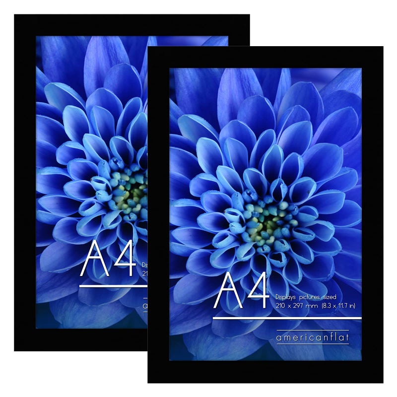 Americanflat A4 Picture Frame with ShatterResistant Glass  Set of 2  83x117 Frame with Engineered Wood  Signature Collection  A4 Frame for Tabletop and Wall Display  Black
