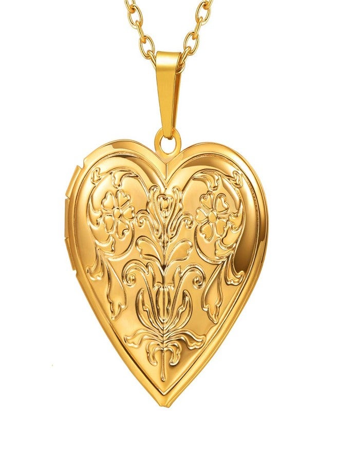 U7 Women Locket Necklace Platinum 14K Gold Photo Lockets that Hold Picture,Chain 20 Inch Personalized Gift Custom Love Heart Image Necklaces, Stainless Steel, No Gemstone - Image 1