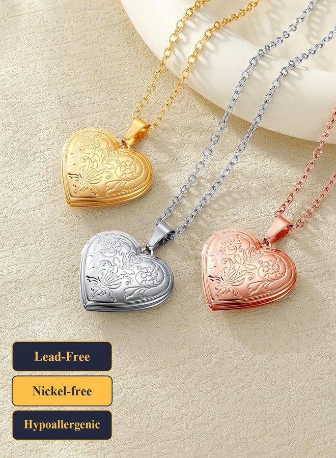 U7 Women Locket Necklace Platinum 14K Gold Photo Lockets that Hold Picture,Chain 20 Inch Personalized Gift Custom Love Heart Image Necklaces, Stainless Steel, No Gemstone - Image 4