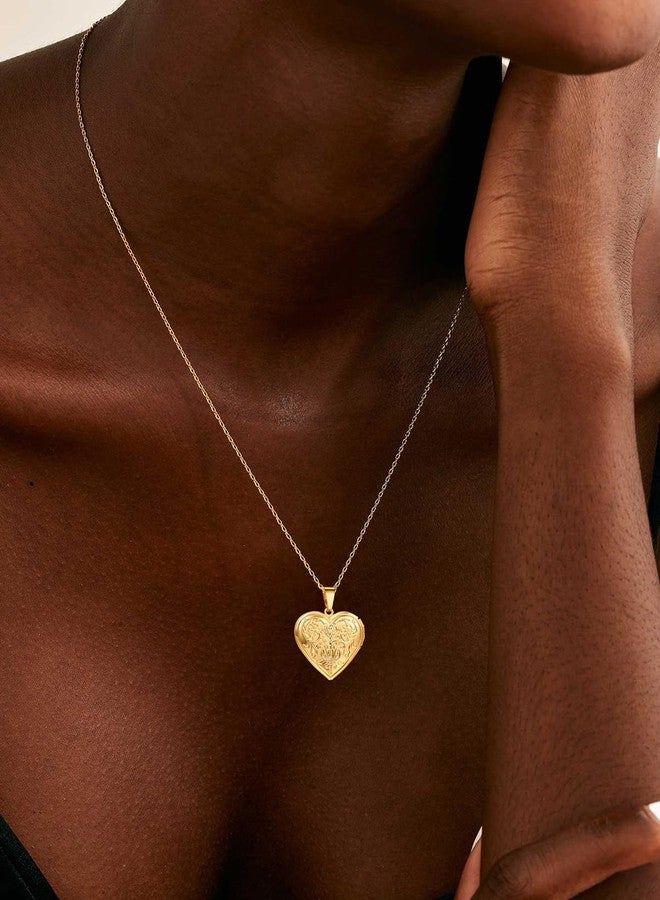 U7 Women Locket Necklace Platinum 14K Gold Photo Lockets that Hold Picture,Chain 20 Inch Personalized Gift Custom Love Heart Image Necklaces, Stainless Steel, No Gemstone - Image 3