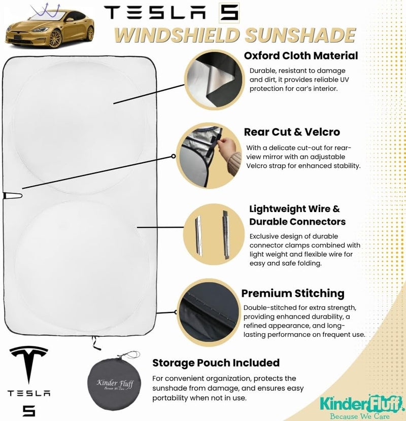 Windshield Sunshade for Tesla S | Patented Car Sun Protection - Certified 99% UVR Block - Cool Car Interior | Foldable Sun Visor Cover | Automotive Accessories for Summer Heat - Image 2