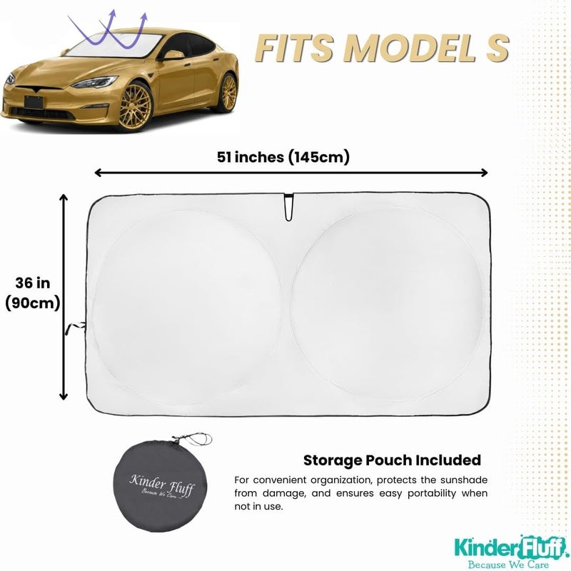 Windshield Sunshade for Tesla S | Patented Car Sun Protection - Certified 99% UVR Block - Cool Car Interior | Foldable Sun Visor Cover | Automotive Accessories for Summer Heat - Image 4