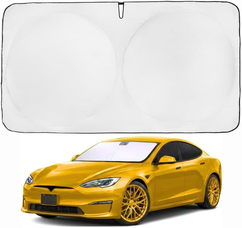 Windshield Sunshade for Tesla S | Patented Car Sun Protection - Certified 99% UVR Block - Cool Car Interior | Foldable Sun Visor Cover | Automotive Accessories for Summer Heat - Image 1
