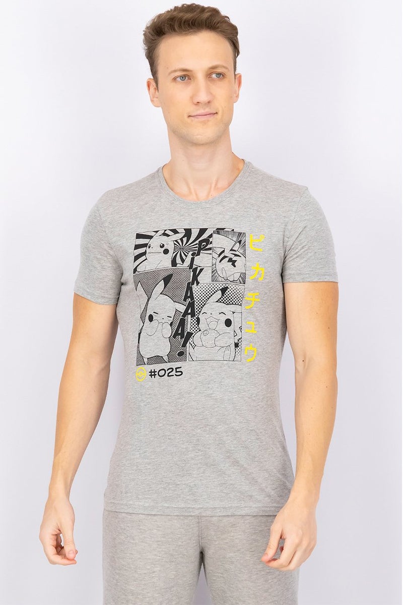 DIFUZED Men Crew Neck Short Sleeve Graphic Shirt, Grey - Image 1