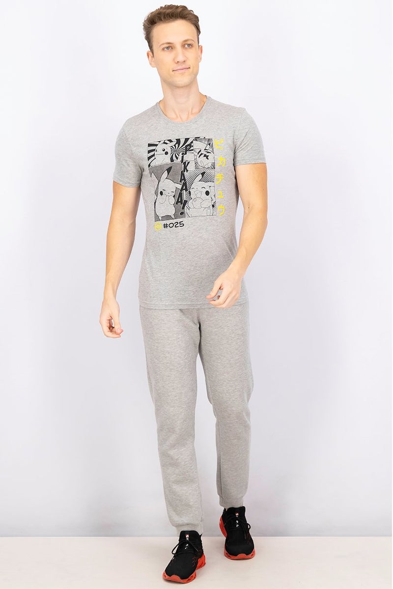 DIFUZED Men Crew Neck Short Sleeve Graphic Shirt, Grey - Image 2