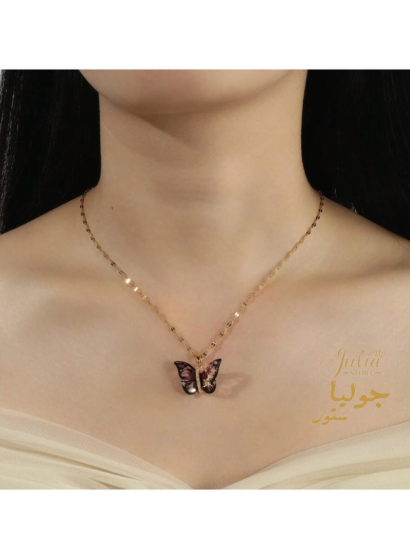 جوليا ستور قلادة من الفولاذ المقاوم للصدأ مطلية بالذهب 18 قيراط، قلادة الفراشة - Image 3