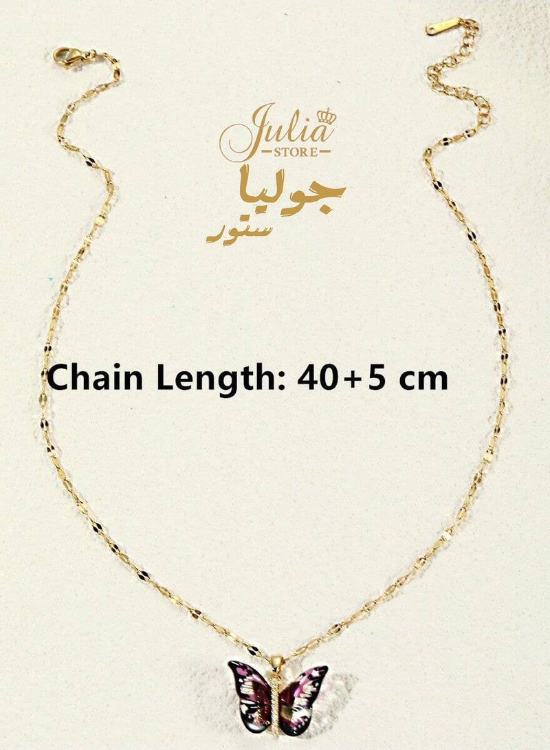 جوليا ستور قلادة من الفولاذ المقاوم للصدأ مطلية بالذهب 18 قيراط، قلادة الفراشة - Image 4