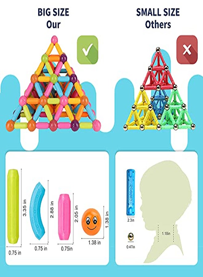 مجموعة الكرات والقضبان المغناطيسية - 64 قطعة من مكعبات بناء العلوم والتكنولوجيا والهندسة والرياضيات، - Image 2