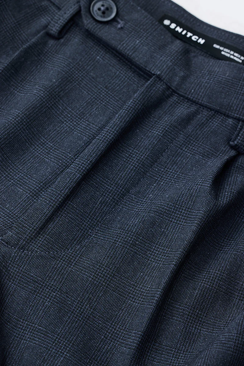 Snitch Navy Slim Fit Checks Trousers for Men | Best Price UAE