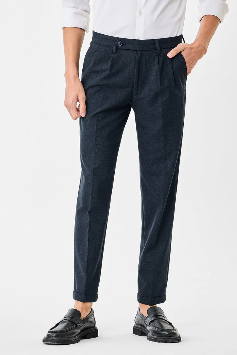 Snitch Navy Slim Fit Checks Trousers for Men | Best Price UAE