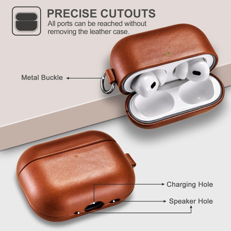 ICARER AirPod Pro 3 Case with Strap, 100% Geniune Leather Case, Handmade Top Grade Vintage Cover, Shockproof Protective Wireless Charging Cover, Compatible with AirPod Pro 3 2025 Model (Brown) - Image 4