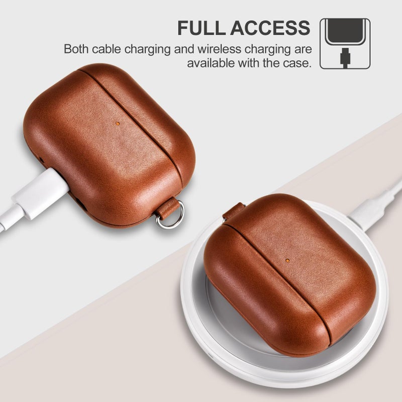 ICARER AirPod Pro 3 Case with Strap, 100% Geniune Leather Case, Handmade Top Grade Vintage Cover, Shockproof Protective Wireless Charging Cover, Compatible with AirPod Pro 3 2025 Model (Brown) - Image 5