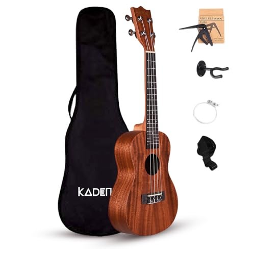 Kadence UKC03SC Concert 24" Acoustic Ukulele | Mahogany Wood | Super Combo - Comes with Wall Stand, Capo, Bag, Strap and String Set | Includes Learning Course | Brown - Image 1