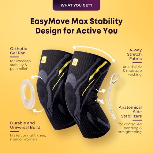 betterhood Premium Knee Sleeve (1 Piece, Black, XL:55-60 CM Thigh) | EasyMove Max Stability Design for Gym Squats, Sports, Day-long Use | Knee Cap Support for Men, Women with Gel Pad, Side Stabilizers for Join Pain Relief - Image 2