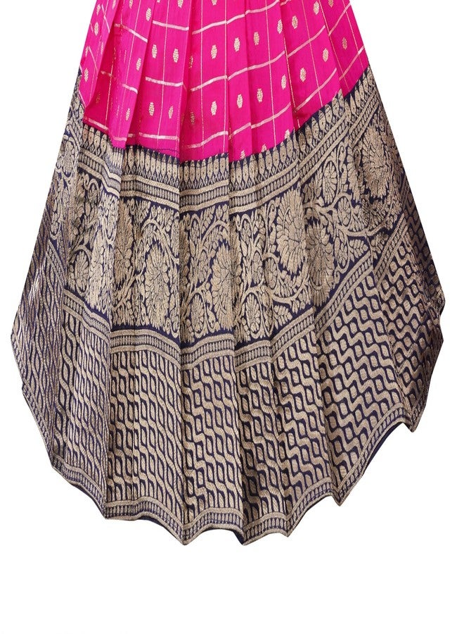 Suzvan Baby Girl's Traditional Pattu Pavadai Frock Dress (1-2 Years) Pink Blue - Image 3