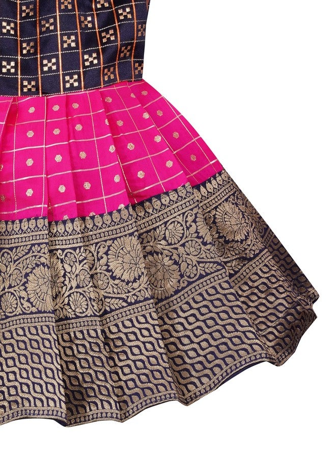 Suzvan Baby Girl's Traditional Pattu Pavadai Frock Dress (1-2 Years) Pink Blue - Image 4