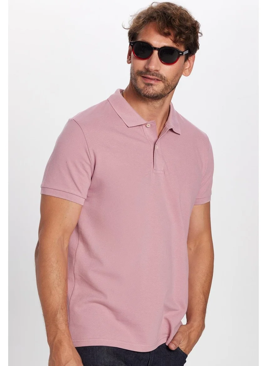 تودورس Men's Slim Fit Slim Cut Cotton Dusty Rose Polo Neck T-Shirt