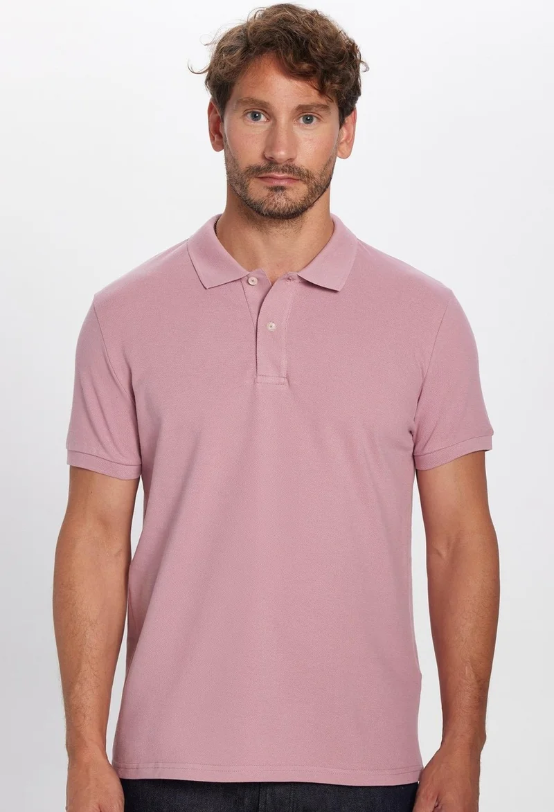 Tudors Men's Slim Fit Slim Cut Cotton Dusty Rose Polo Neck T-Shirt