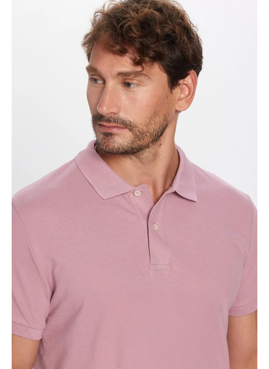 تودورس Men's Slim Fit Slim Cut Cotton Dusty Rose Polo Neck T-Shirt