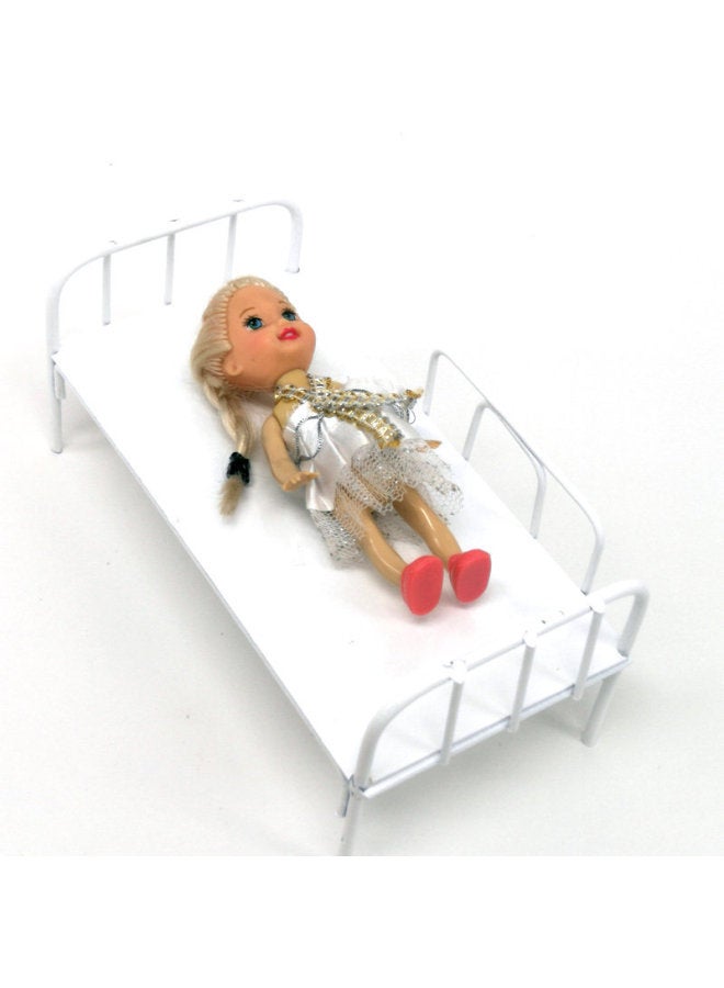 Dollhouse Mini Model [iron Frame Bed Single Bed] Baby House Iron Soldier Dormitory Bed Model Accessories-Color:C1004-2 Single-layer Iron Bed White  - Image 5