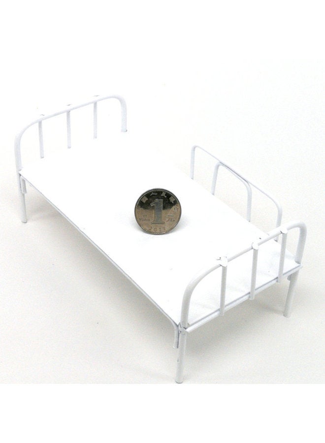 Dollhouse Mini Model [iron Frame Bed Single Bed] Baby House Iron Soldier Dormitory Bed Model Accessories-Color:C1004-2 Single-layer Iron Bed White  - Image 3