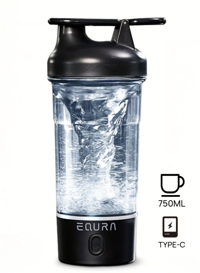 معادلة زجاجة شيكر ماء مطارة ماء كهربائية عالية الجودة لخلط البروتين (مادة تريتان - خالية من بيفا) - 26 أونصة كوب مُخلط محمول بالدوامة/مُشحنة عبر USB لعصائر البروتين - مناسبة للرياضة والتدريب البدني/الجيم هدية عيد ميلاد للرجال والنساء والآباء والأمهات. (أسود) - Image 3