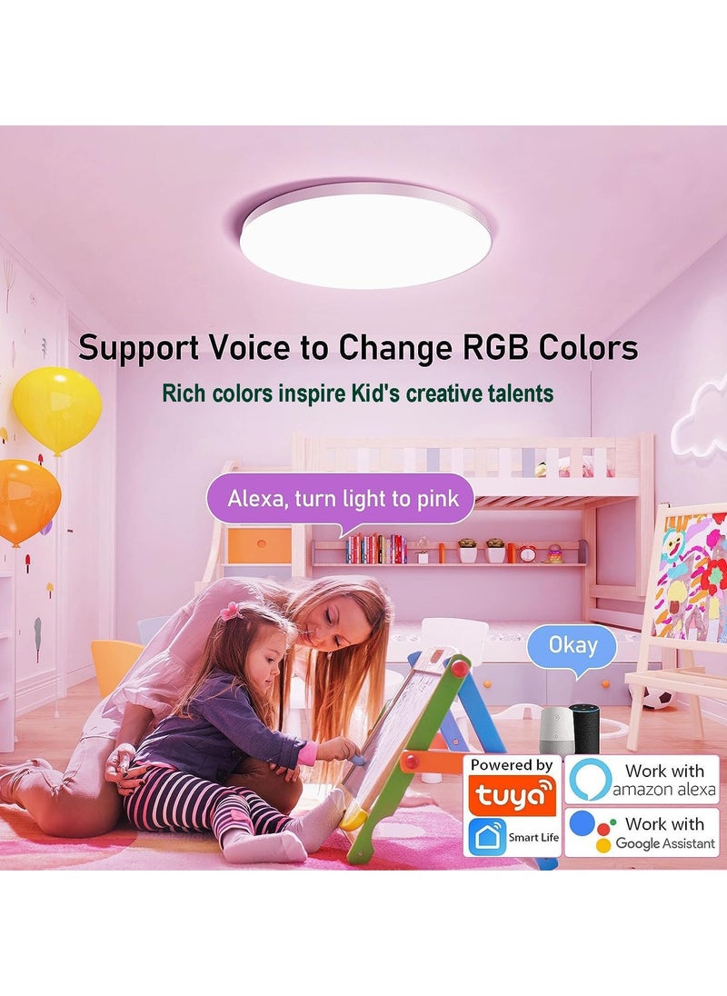 يوڠام - ضوء سقف ذكي من أليكسا RGB WiFi، مصباح سقف LED قابل للتعتيم، متوافق مع أليكسا وجوجل هوم، مصباح سقف متغير الألوان لغرفة النوم والمطبخ - Image 1