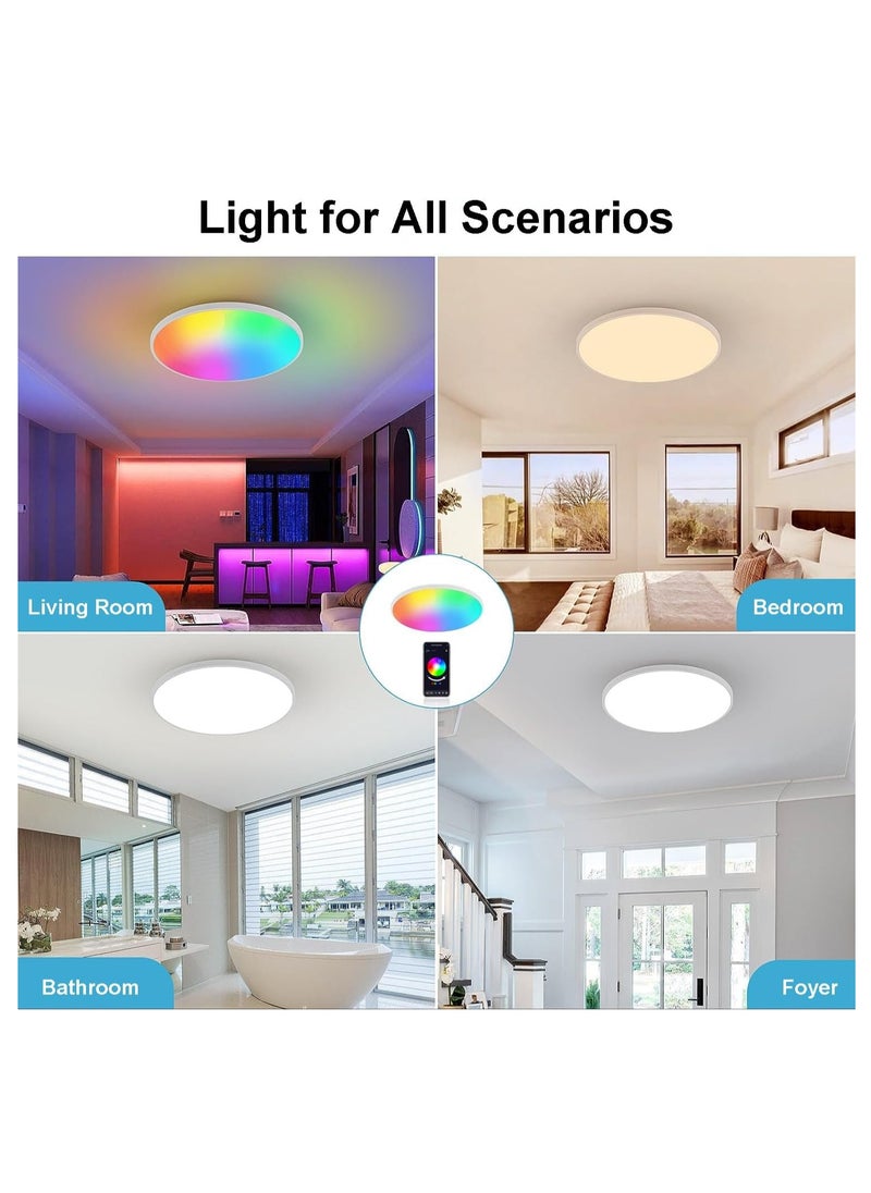 يوڠام - ضوء سقف ذكي من أليكسا RGB WiFi، مصباح سقف LED قابل للتعتيم، متوافق مع أليكسا وجوجل هوم، مصباح سقف متغير الألوان لغرفة النوم والمطبخ - Image 1