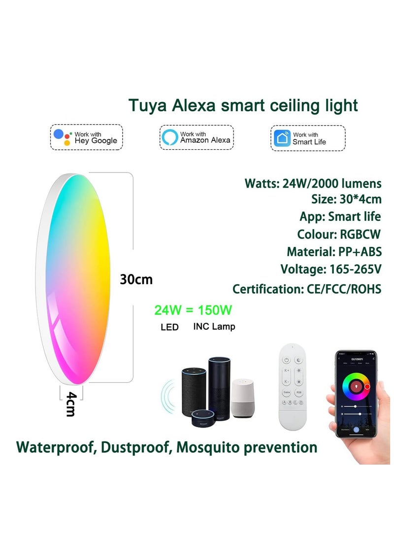 يوڠام - ضوء سقف ذكي من أليكسا RGB WiFi، مصباح سقف LED قابل للتعتيم، متوافق مع أليكسا وجوجل هوم، مصباح سقف متغير الألوان لغرفة النوم والمطبخ - Image 1