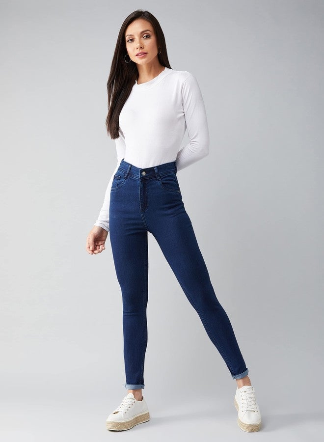 مس تشايس بنطلون جينز نسائي ضيق بخصر عالٍ قابل للتمدد من Miss Chase (MCAW18DEN02-79-71-32، أزرق داكن، مقاس 32) - Image 2