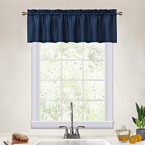 CAROMIO Navy Blue Curtain Valances for Kitchen, Waffle Textured Short Valances for Bathroom Windows Cafe Bathroom Curtains Short, Navy Blue, 60x15 Inch - Image 1