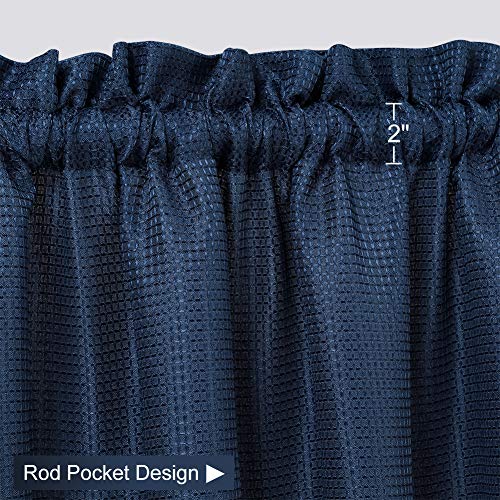 CAROMIO Navy Blue Curtain Valances for Kitchen, Waffle Textured Short Valances for Bathroom Windows Cafe Bathroom Curtains Short, Navy Blue, 60x15 Inch - Image 2