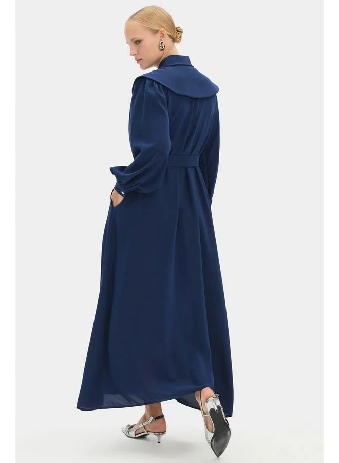 JUNE Belted Collar Maxi Dress