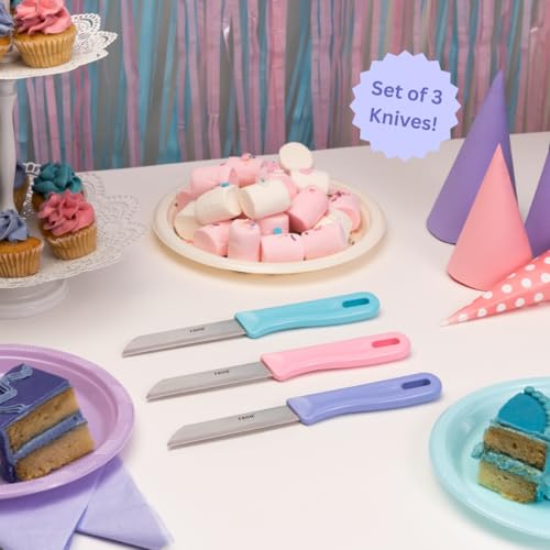 rena Stainless Steel 90 mm Serrated Knife Set of 3, Sharp Kitchen Knives for Fruits, Vegetables, Bread, Daily Kitchen Use Long Lasting Set. 3 Piece Birthday Knife Set Pink, Blue, Purple - Image 4