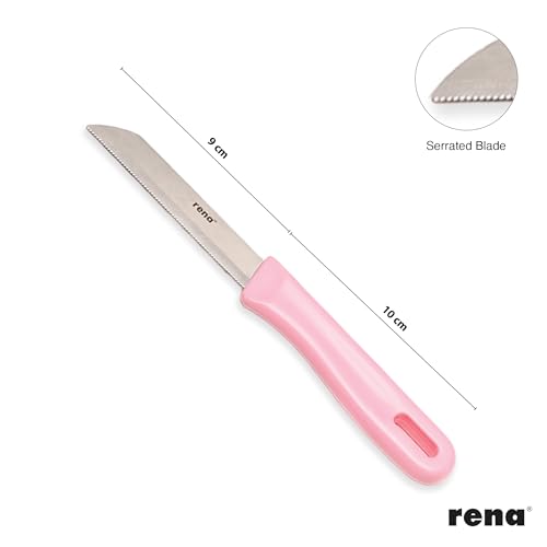 rena Stainless Steel 90 mm Serrated Knife Set of 3, Sharp Kitchen Knives for Fruits, Vegetables, Bread, Daily Kitchen Use Long Lasting Set. 3 Piece Birthday Knife Set Pink, Blue, Purple - Image 3