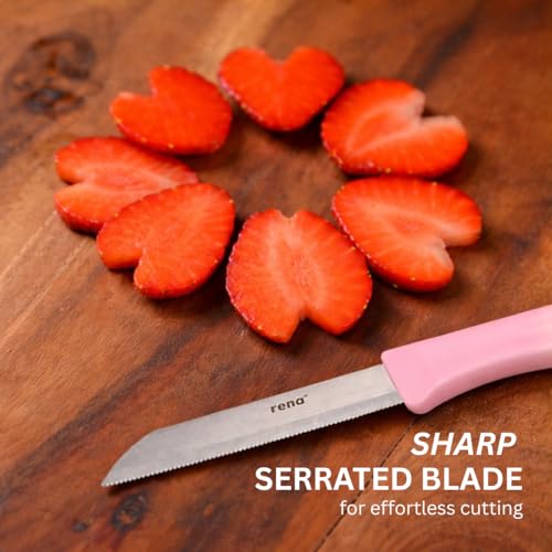 rena Stainless Steel 90 mm Serrated Knife Set of 3, Sharp Kitchen Knives for Fruits, Vegetables, Bread, Daily Kitchen Use Long Lasting Set. 3 Piece Birthday Knife Set Pink, Blue, Purple - Image 5