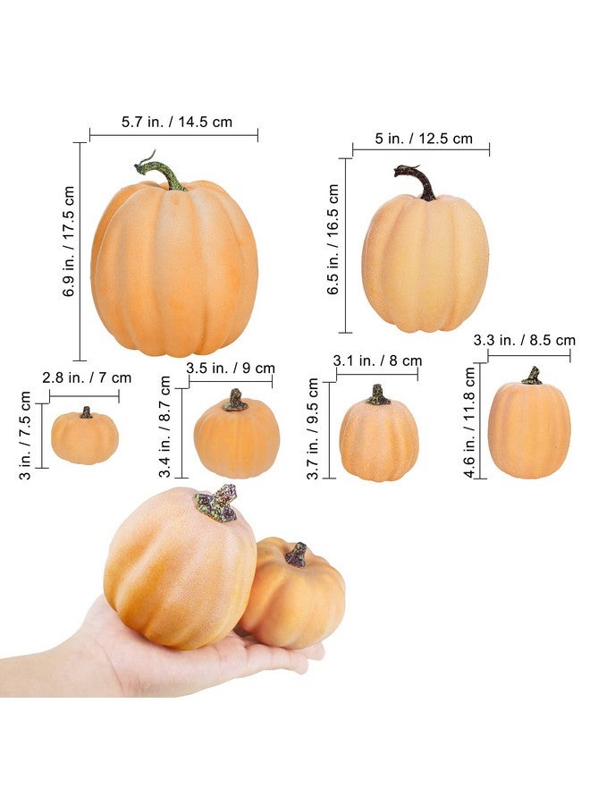 Winlyn 7 Pcs Assorted Sizes Artificial Fall Pumpkins Faux Orange Decorative Foam Pumpkins for Gifts Fall Baby Shower Wedding Thanksgiving Halloween Table Centerpiece Mantel Decor - Image 2