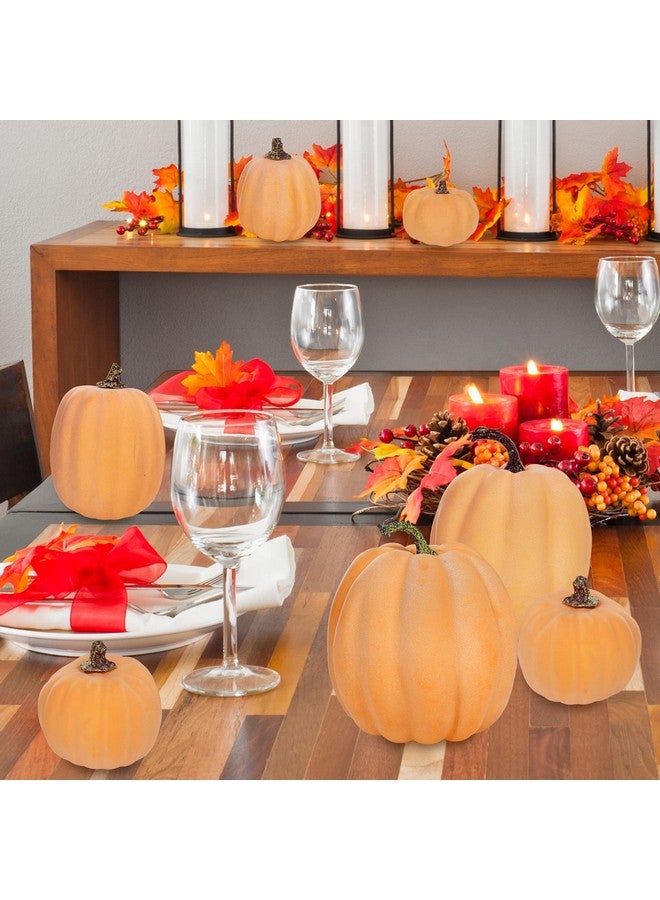 Winlyn 7 Pcs Assorted Sizes Artificial Fall Pumpkins Faux Orange Decorative Foam Pumpkins for Gifts Fall Baby Shower Wedding Thanksgiving Halloween Table Centerpiece Mantel Decor - Image 5