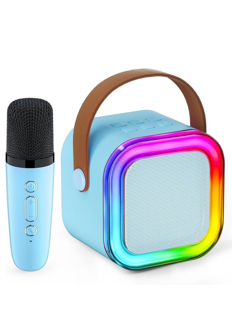 KIDSZONE Mini Karaoke Machine for Kids,Portable Bluetooth Speaker with Wireless Microphone, Gifts Toys for Girls 4, 5, 6, 7, 8, 9, 10 +Year Old Birthday Family Home Party(Blue) - Image 1